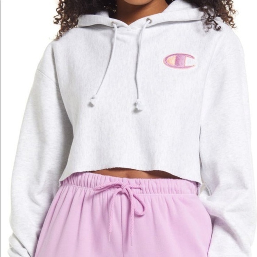 CHAMPION Reverse Weave Crop Hoodie In Gfs Silver Grey - XS